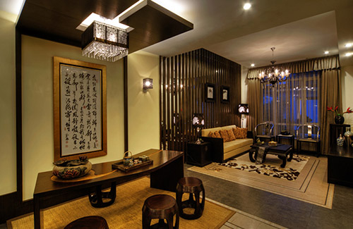 蘇州港島花園聯(lián)排別墅中式設(shè)計樣板間