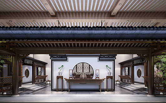 唐山玉田700平高端雅致新中式四合院會(huì)所設(shè)計(jì)效果圖