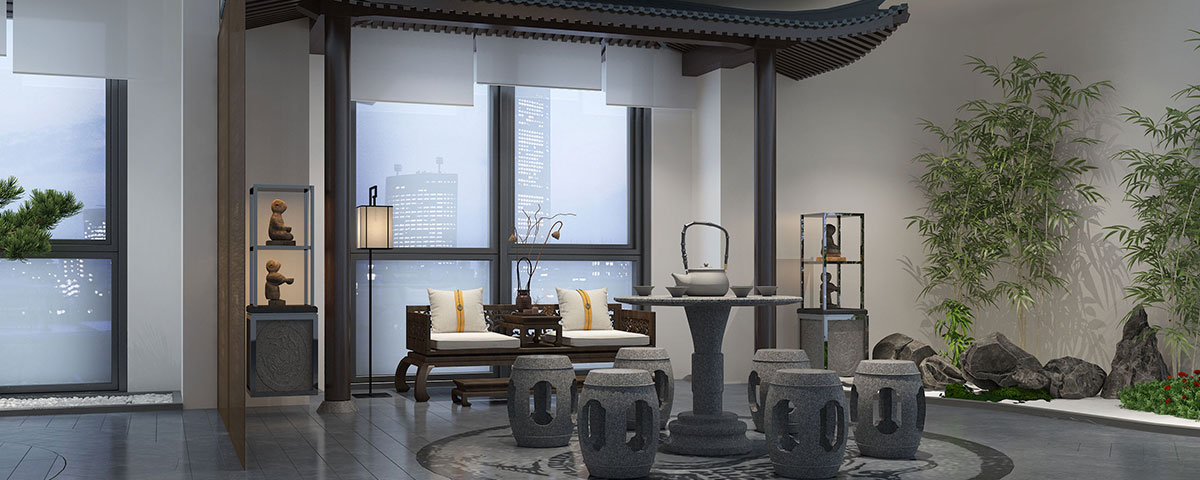  西安500平新中式風(fēng)格禪茶會(huì)所裝修設(shè)計(jì)效果圖