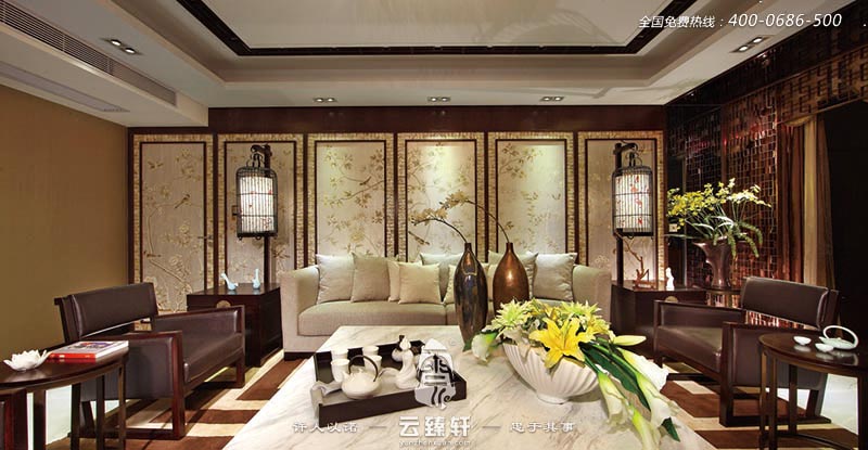 客廳現(xiàn)代中式別墅裝修設(shè)計效果圖