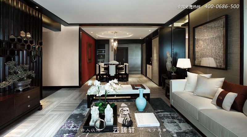 現代新中式的會客廳設計效果圖