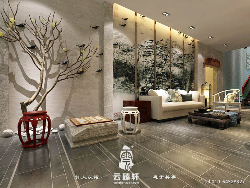 中式風(fēng)格字畫裝飾電視背景墻裝修效果圖