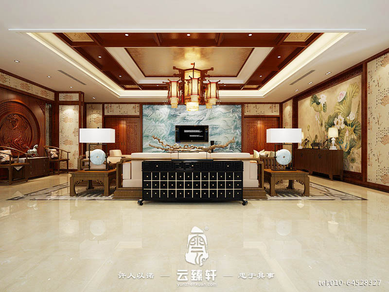 中式風(fēng)格字畫裝飾電視背景墻裝修效果圖