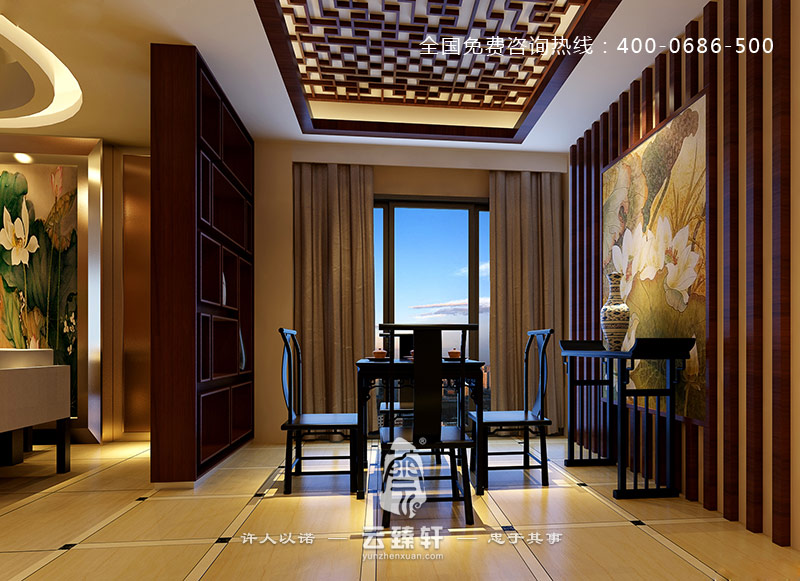 用方桌作為茶桌的一種茶室裝修效果圖