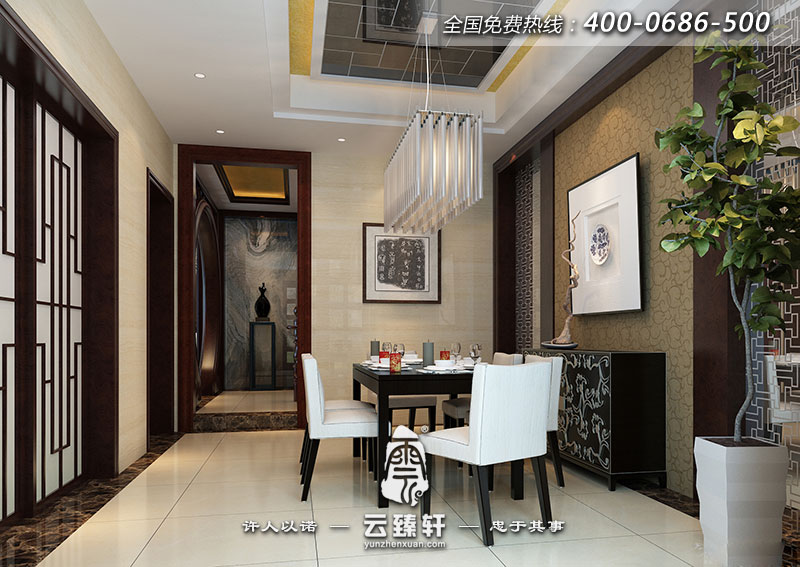 餐廳的裝飾簡約大氣，中式元素作為點綴在其中，很新穎