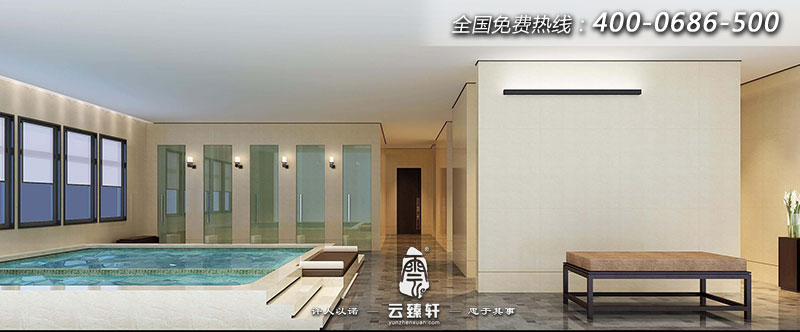 會(huì)所的男賓的洗浴區(qū)裝修的簡(jiǎn)潔明亮