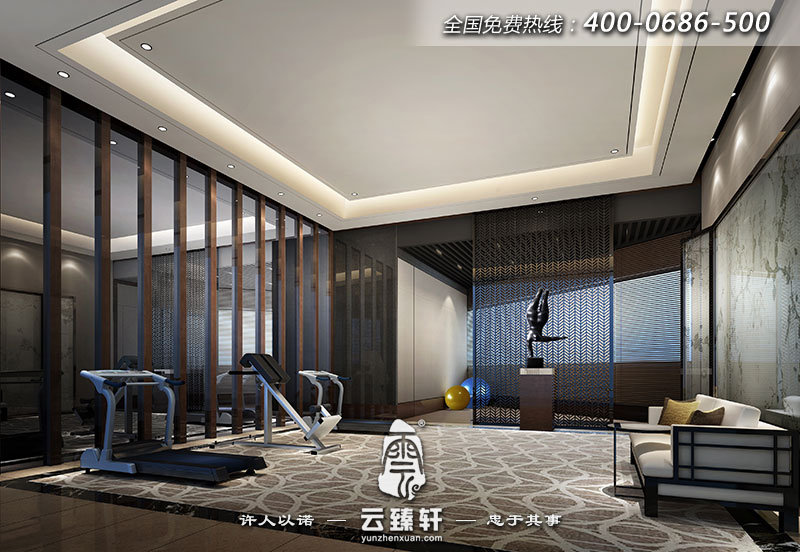 簡約的中式別墅里健身房的裝修統一風格，以簡約為主