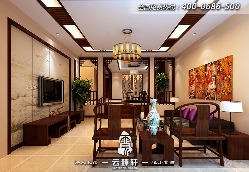 南京李先生家復(fù)式樓中式客廳裝修效果圖案例