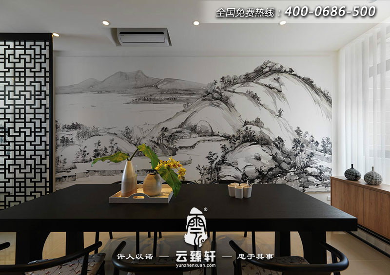 餐廳的裝飾又以傳統的黑白水墨畫點綴其中
