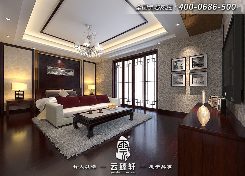 簡約中式別墅大居室臥室裝修效果圖