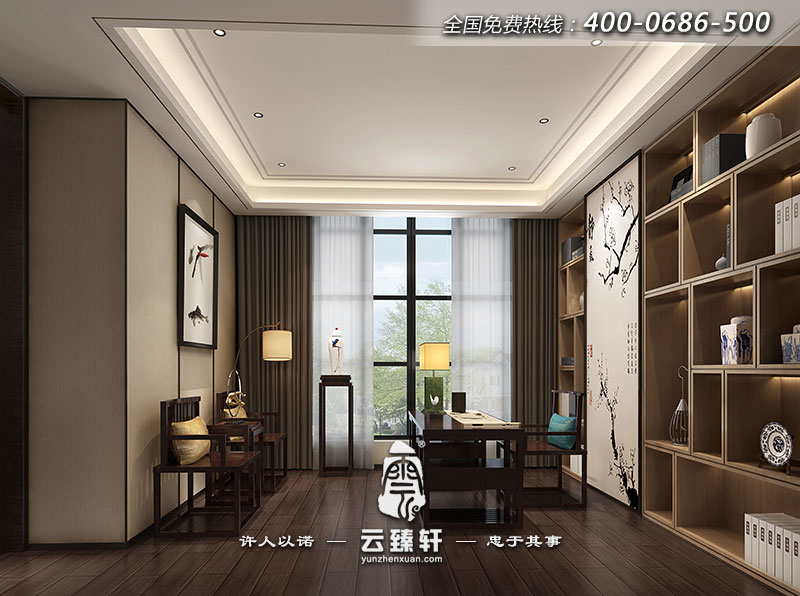 新中式別墅書房效果圖