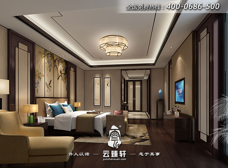 新中式別墅主臥室設(shè)計(jì)效圖片