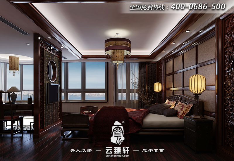 中式別墅臥室書(shū)房一體裝修效果圖