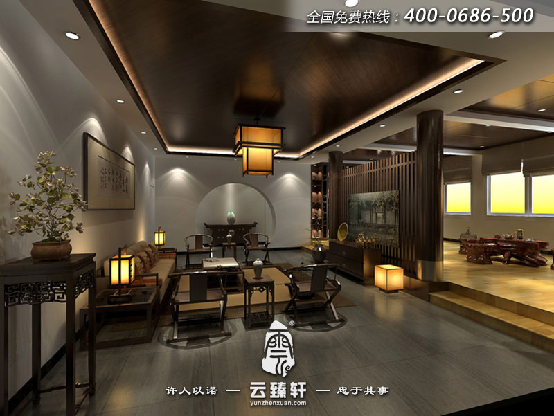 新中式別墅設(shè)計(jì)偏廳圖片