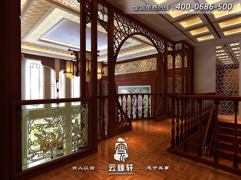 中式風(fēng)格別墅走廊樓梯裝修圖片