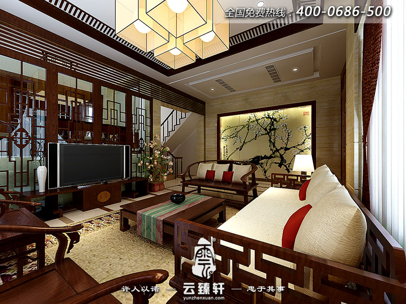 中式客廳風(fēng)水植物效果圖