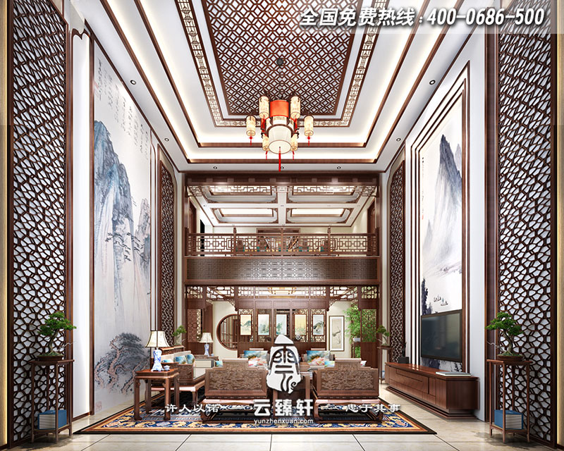 別墅中式裝修客廳效果圖