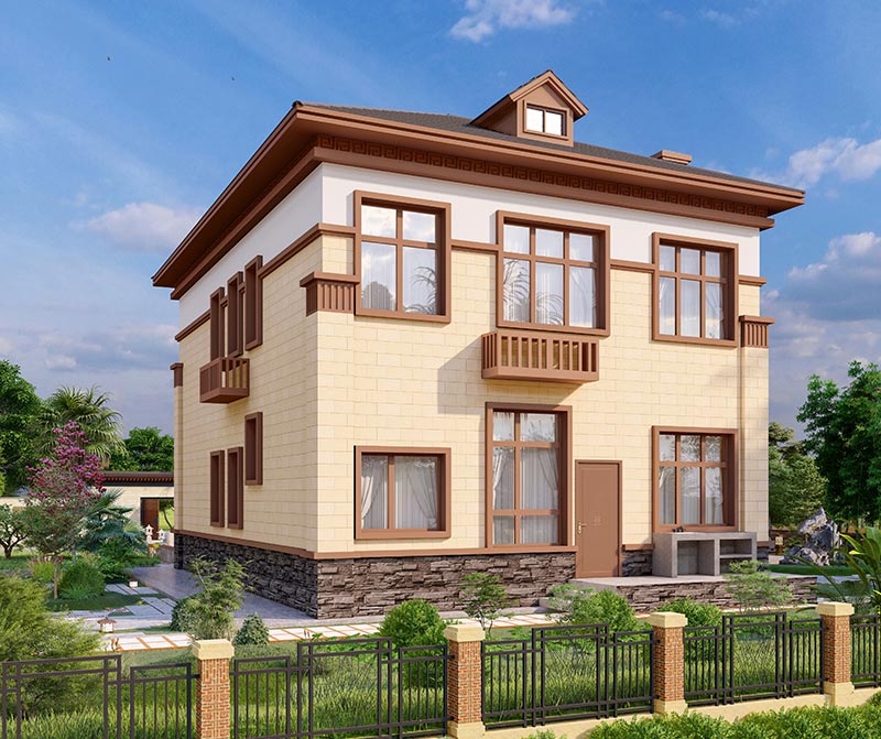 農村新中式風格二層別墅設計圖紙